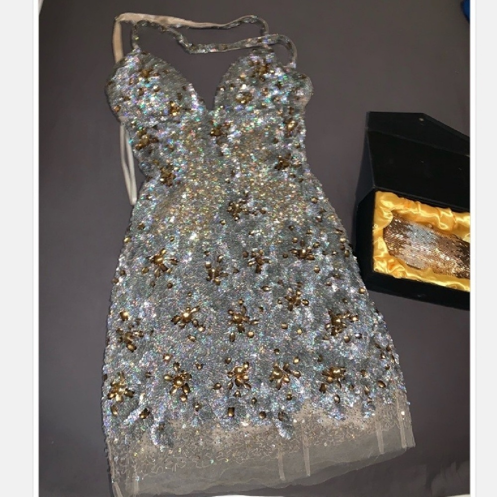 Jovani dress and purse